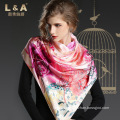 Silk Satin Scarf Digital Printing Long Scarf Shawl for Autumn Sp898-1